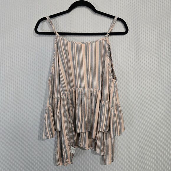 En Crème Womens Striped Cold Shoulder Button Up Tunic Top Size XS Frilly Ruffled - Picture 3 of 7